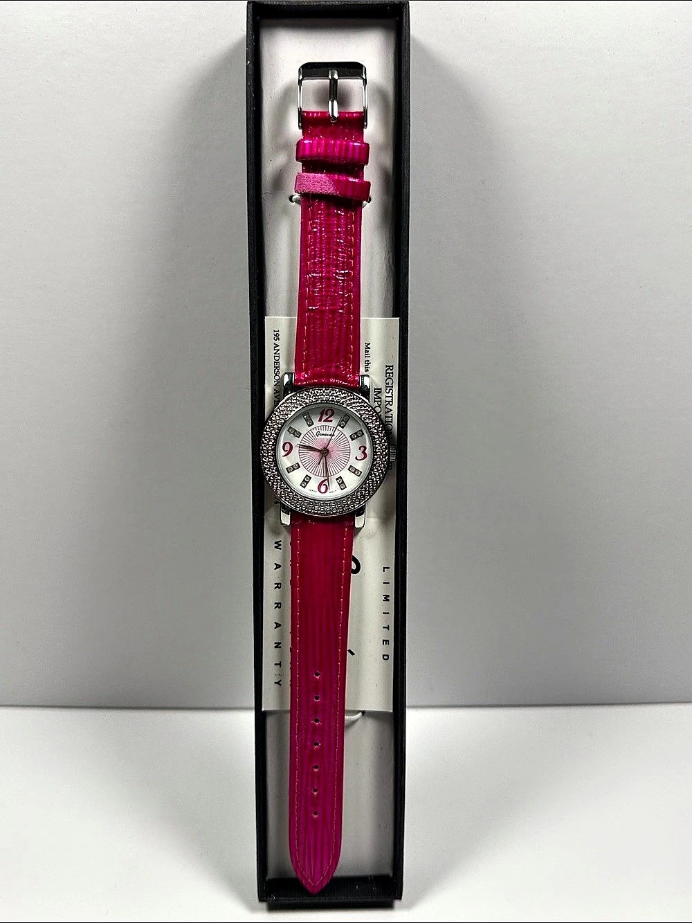 Geneva Pink & Silver Rhinestone Bezel Watch NWT